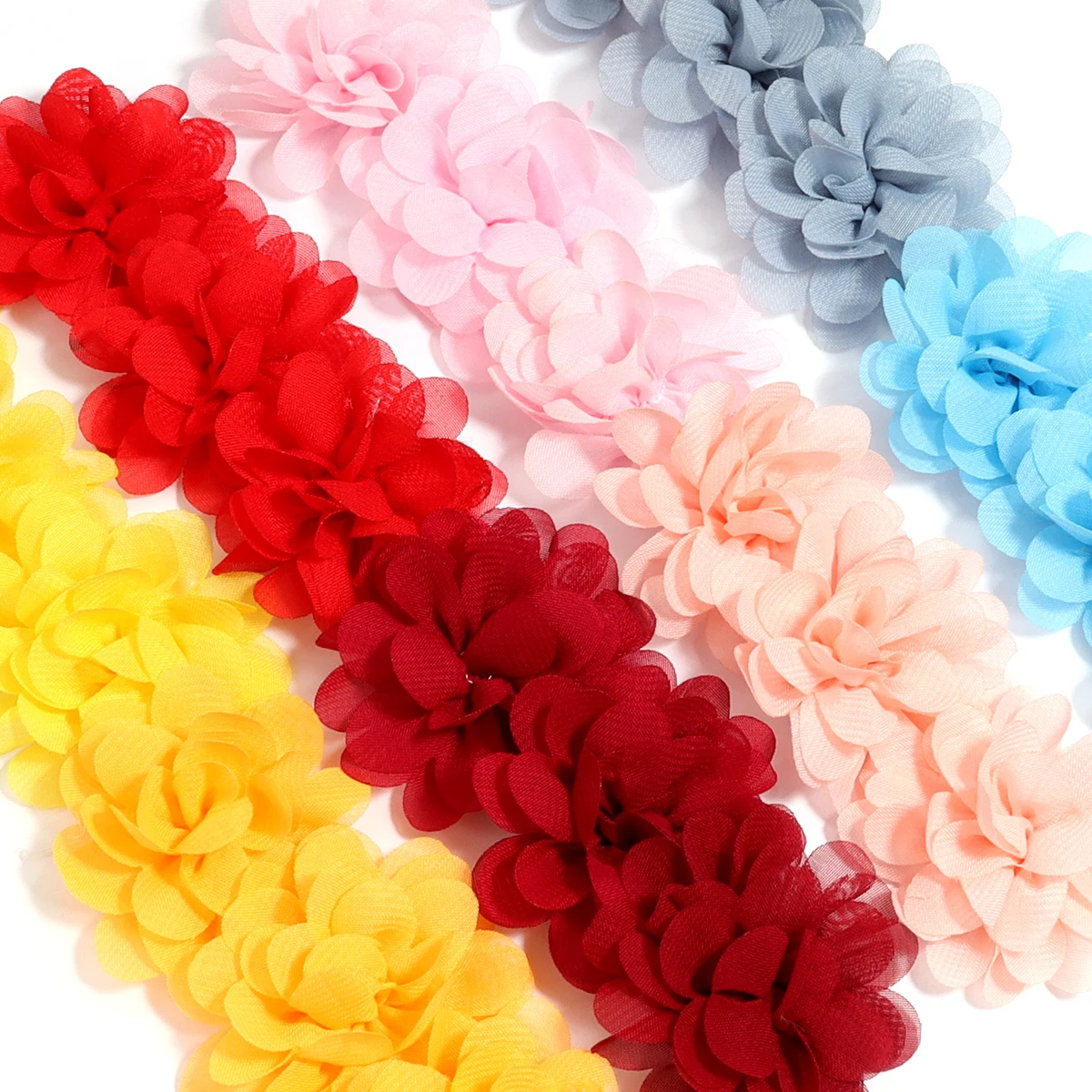 

10 шт./лот, красочные 3D шифоновые цветочные аппликации, цветочные кружевные тканевые нашивки для DIY, женская одежда для девочек, головные уборы, декор, аксессуары