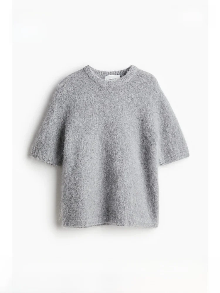 

Soft round Ne Ribbed ort Sve Knitted Top Women's Faion Spring Casual Sle Mélange Wool Blend H&M 289