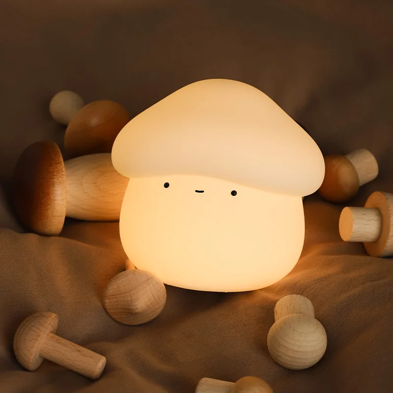 

1 new mushroom night light, cartoon cute USB silicone atmosphere light with timing function.