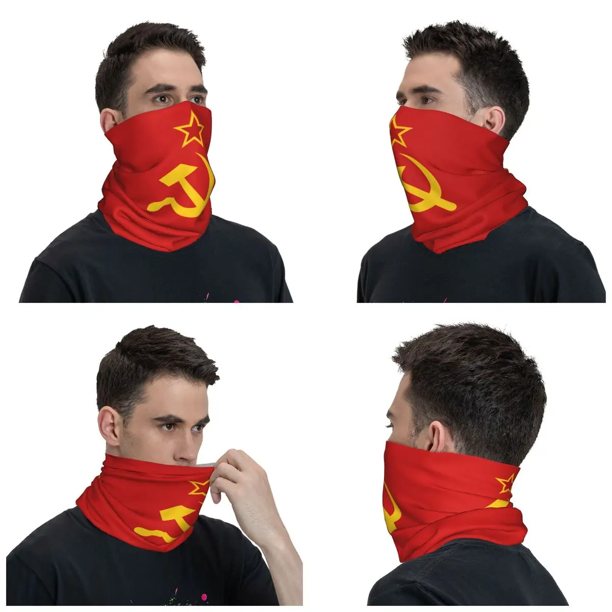 Russian Soviet Flag Bandana Neck Gaiter UV Protection Face Scarf Cover Women CCCP USSR Hammer And Sickle Headband Tube Balaclava