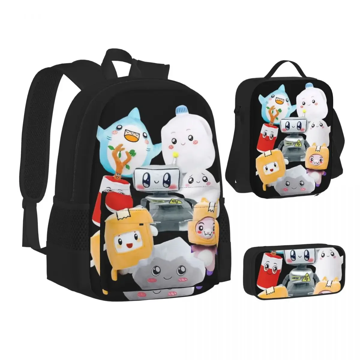 Rocky Lankybox Lanky Box Backpacks Boy Girl Bookbag Children School Bags Cartoon Kids Rucksack Lunch Bag Pen Bag Three-Piece Set