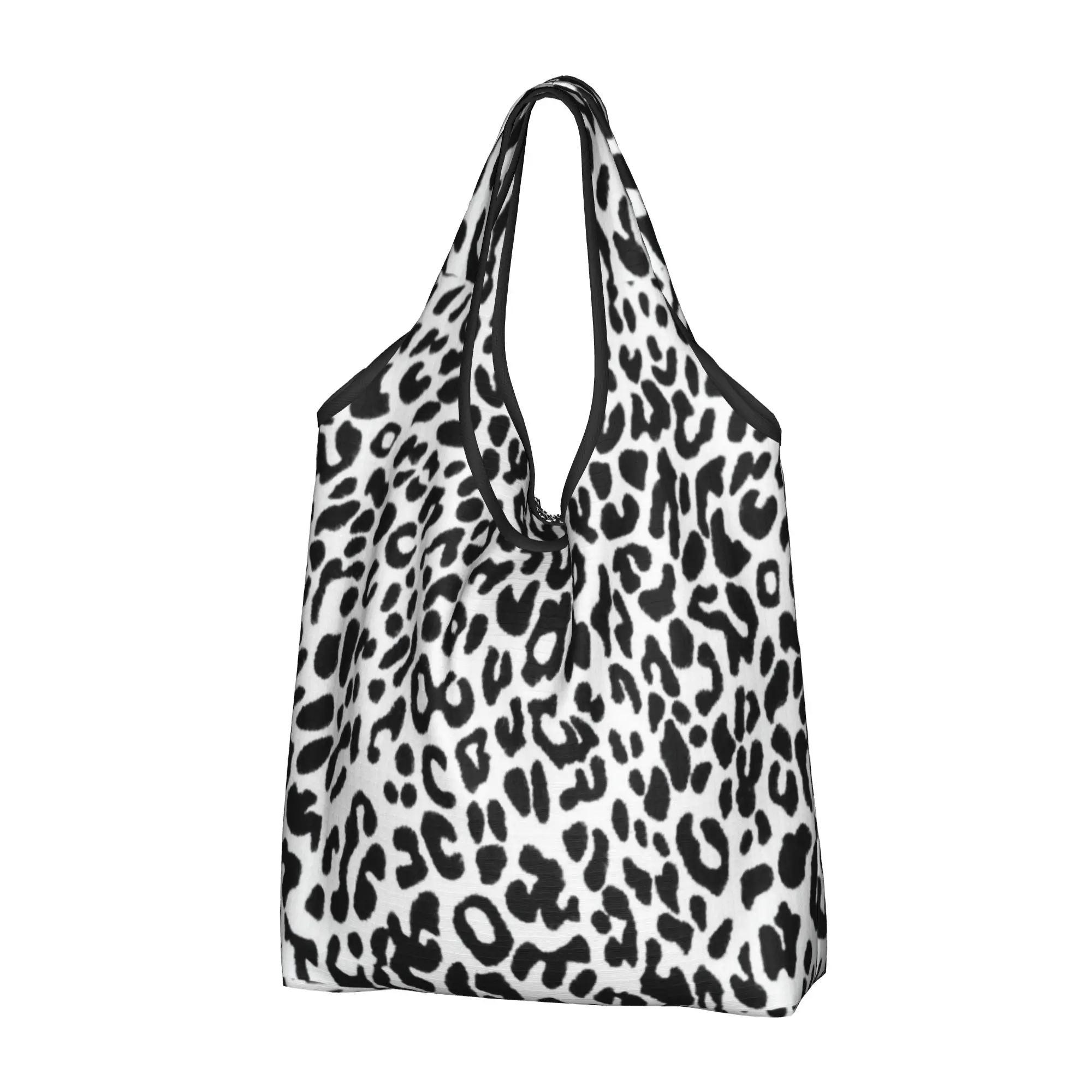 Custom White Tiger Skin Pattern Shopping Bags Women Portable Large Capacity Groceries Tropical Wild Animal Tote Shopper Bags