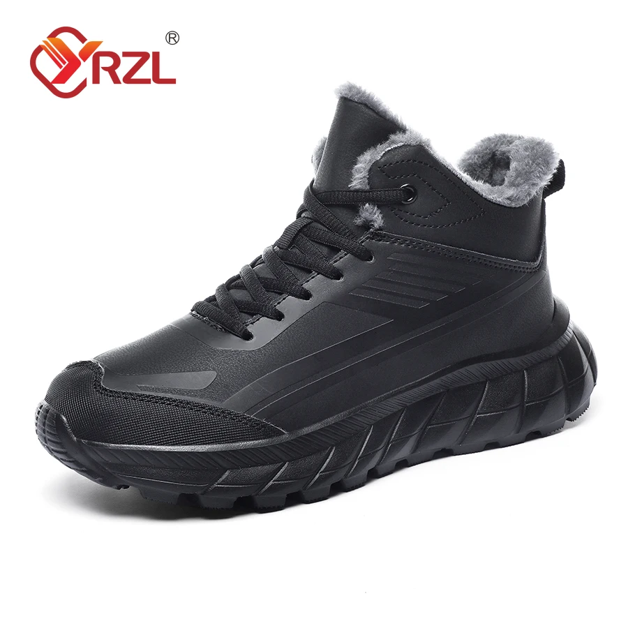 YRZL Lightweight Warm Winter Boots Men Fur Hiking Shoes Men Snow Boots Waterproof Big Size 48 Outdoor Non Slip Ankle Boots Man