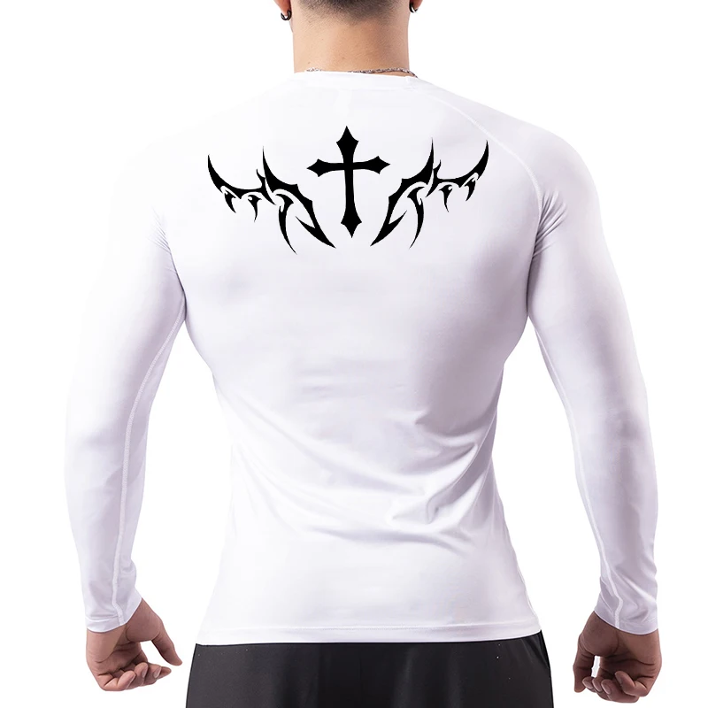 Koszulka kompresyjna z długim rękawem i nadrukiem dla mężczyzn Christian Athletic Workout T-shirty Tops Spring Fall Baselayers Undershirts