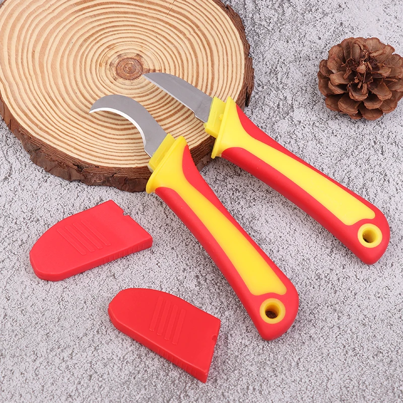 Couteau d'électricien isolé professionnel-crochet à dénuder les fils, outil d'épluchage de peau de câble avec lames à crochet droites et incurvées