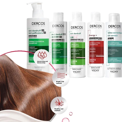 Champú VICHY: champú purificador anticaspa de 200/390ML, champú para controlar el aceite, champú esponjoso, limpieza suavizante, cuidado del cuero cabelludo