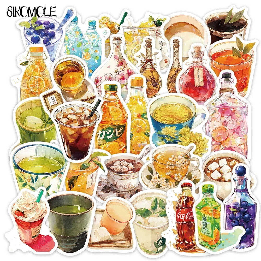 

10/30PCS Beautiful Drinks Desserts Graffiti Stickers Cute Cartoon Aesthetic Kawaii DIY Toy Travel Luggage Fridge Decal Sticker