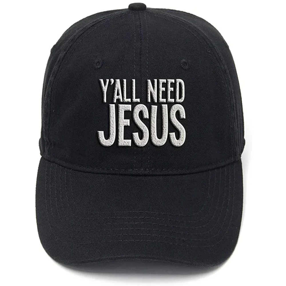 Lyprerazy Y'all Need Jesus Washed Cotton Adjustable Men Women Unisex Hip Hop Cool Flock Printing Baseball Cap