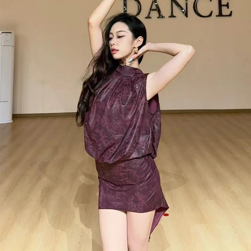 الكبار رومبا اللاتينية ملابس الرقص النساء ممارسة الملابس عارية الذراعين بلايز شق تنورة تشا تشا ملابس رقص فستان الأداء BL16911