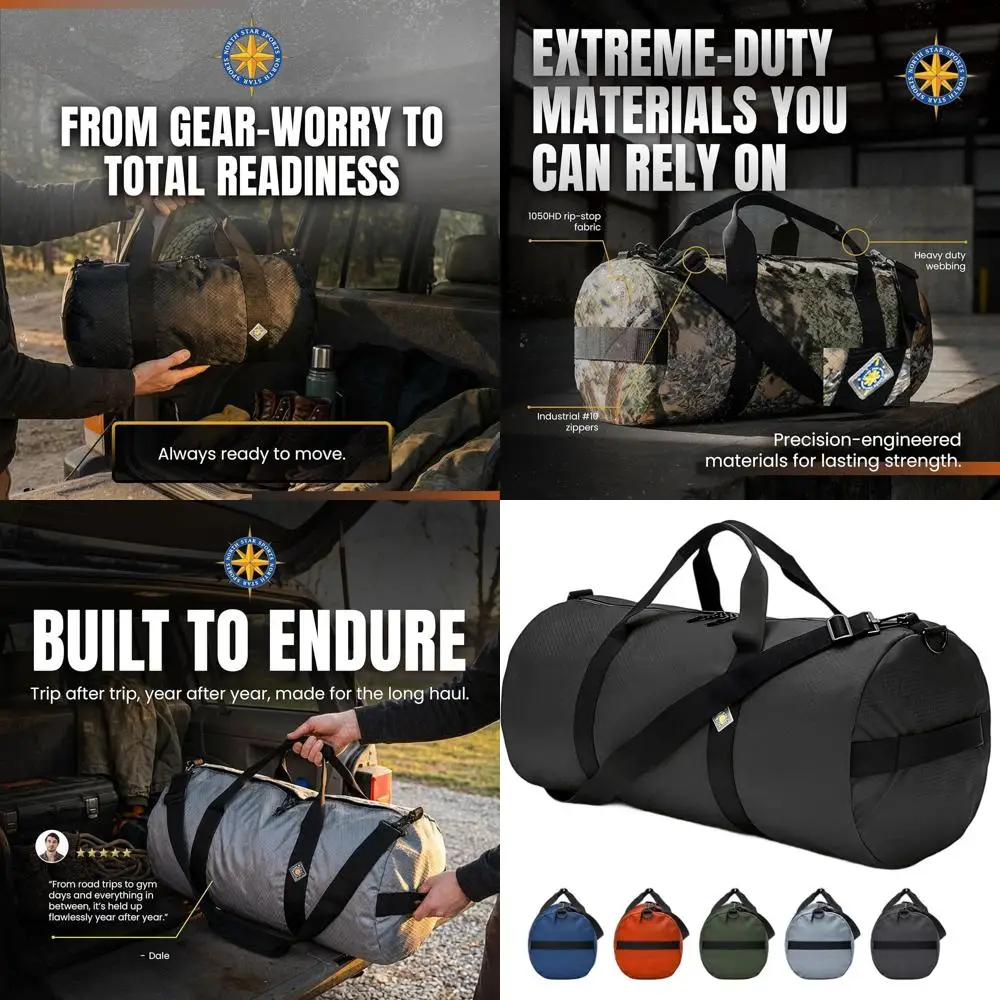 

Large Ripstop Duffel Bag, Durable & Tear-Resistant, Reinforced Stitching, Weatherproof, Packable for Travel (14 x 30, 75L, Black