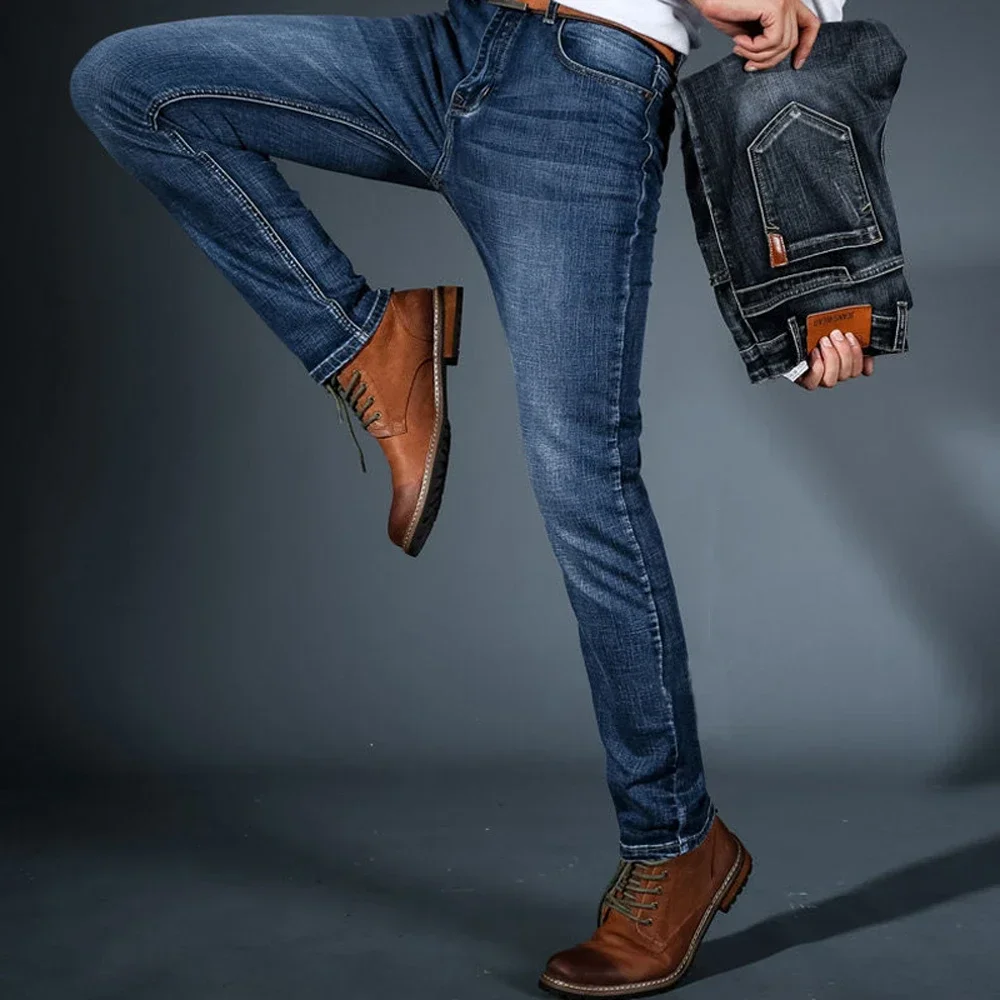 Man Jeans Casual Straight Stretch Fashion Classic Blue Black Work Denim Trousers jeans men baggy jeans men clothing streetwear