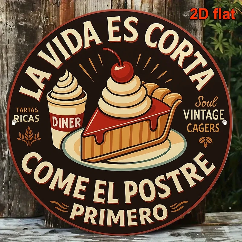 Decoración de pared de madera redonda 2D de 4 pulgadas, plato de postre de estilo Retro español, decoración artística colgante, panadería, cafetería, cocina, restaurante