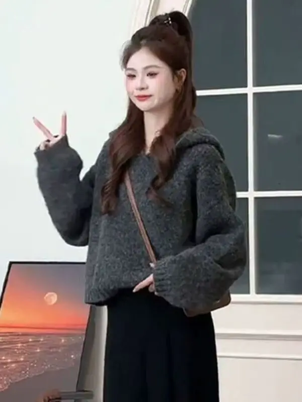 Maglieria rosa con cappuccio da donna vestibilità ampia Thiened Lazy Sle maglione pullover autunno inverno calore che emettono lungo Sve Top