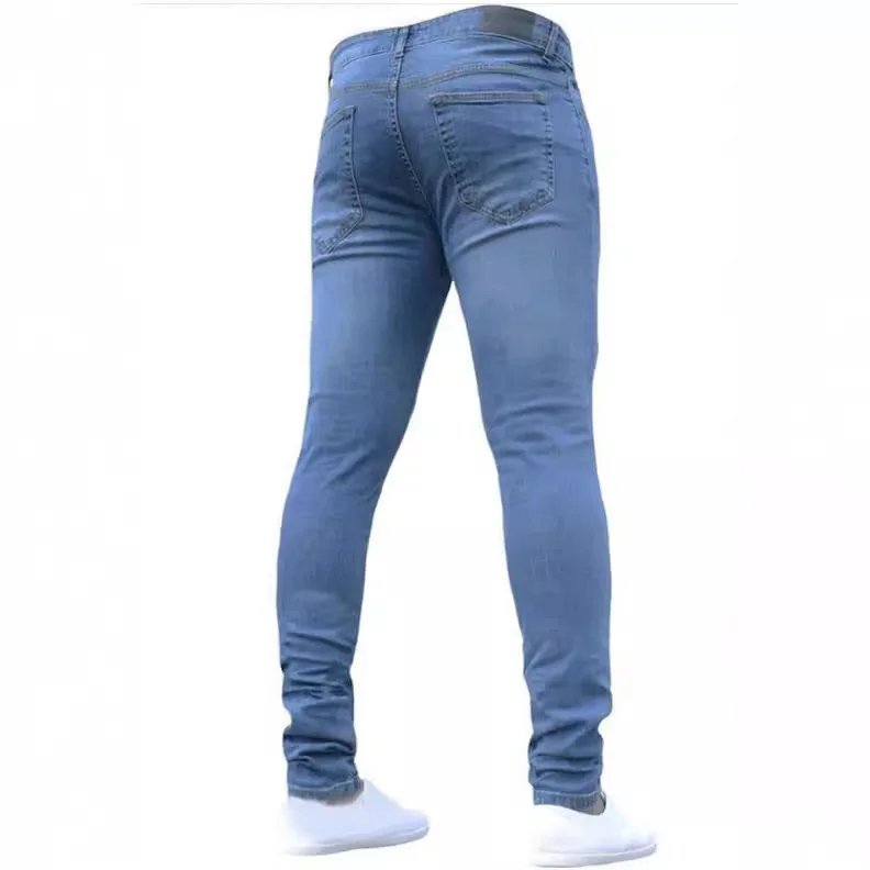 Europeu e americano novo estilo apertado e personalizado popular jeans 2024 moda masculina elástica cor sólida calças finas