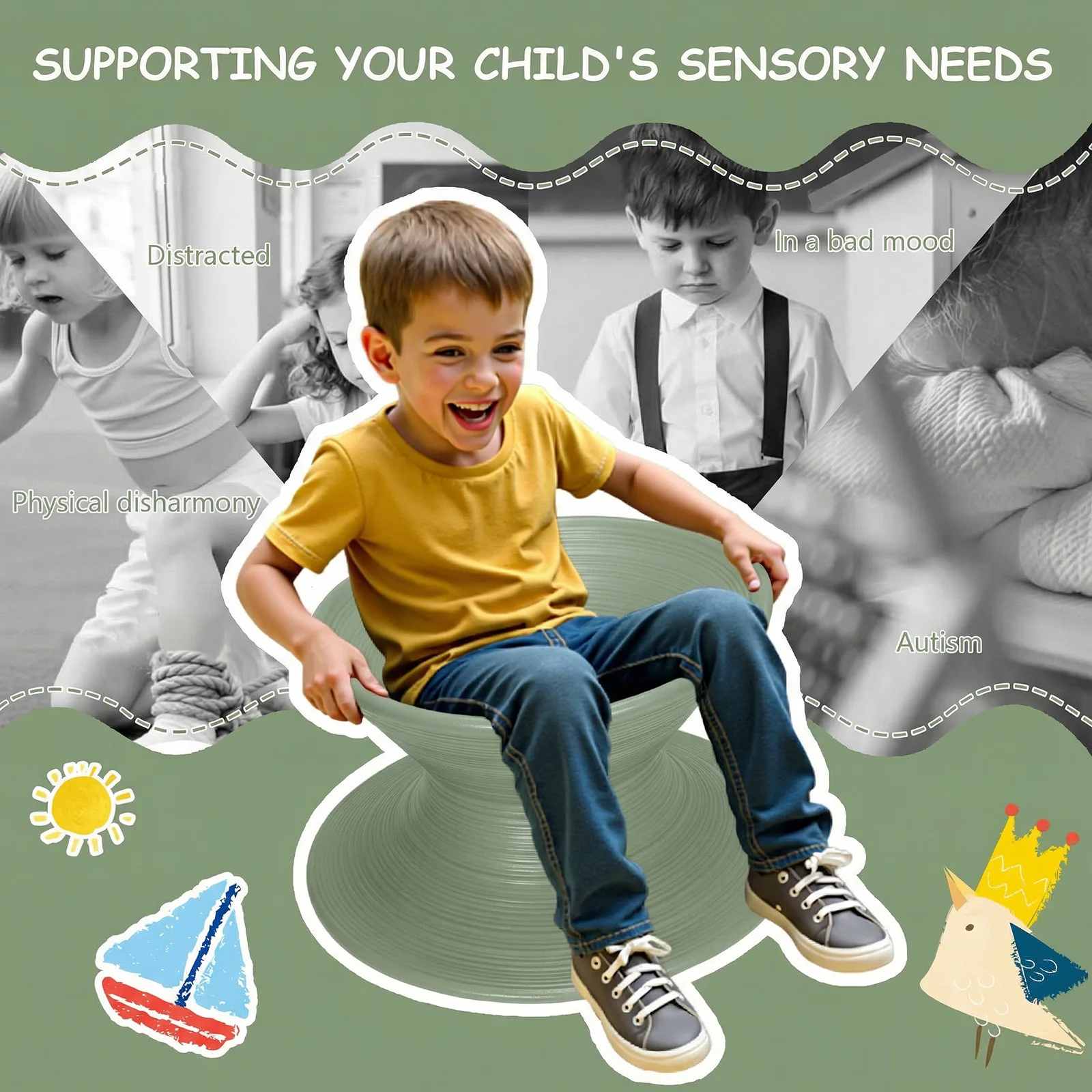 

Kids 24inch PE Swivel Chair Indoor Outdoor Sensory Equipment Gyro Swivel Chair for Backyard Playground Or Mall