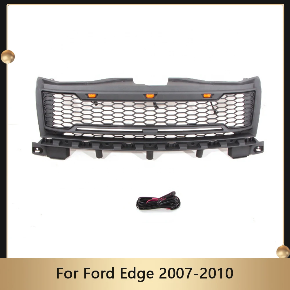 

Honeycomb Grille Front Bumper Mask Mesh Grille Amber Led Light & Letters Racing Grills Upper Grid For Ford Edge 2007-2010