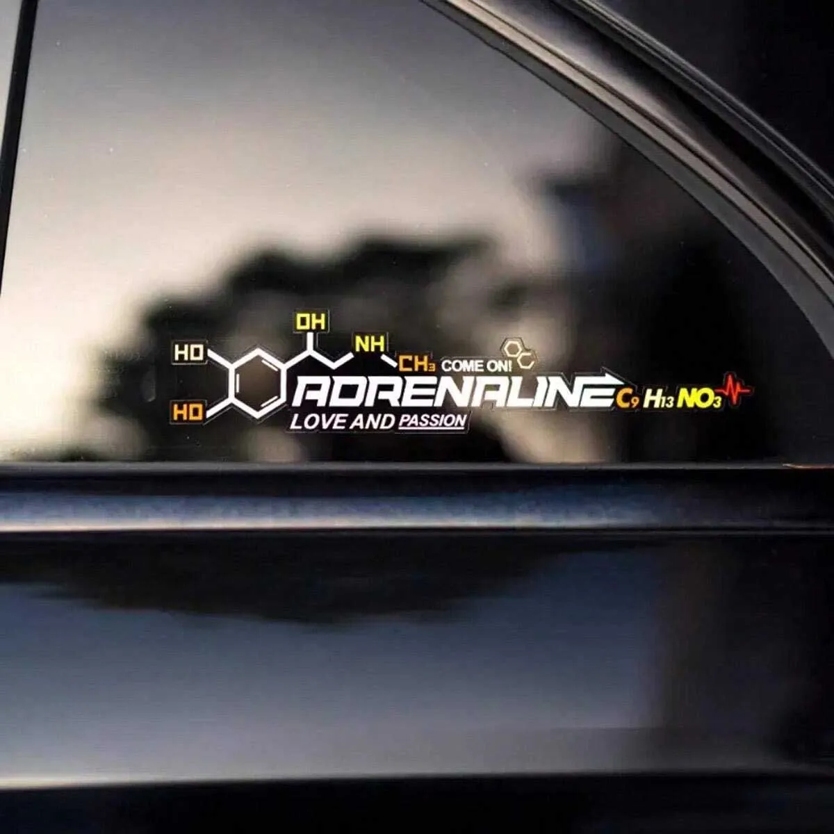 Adrenaline Molecular Formula Car Stickers - Love & Design, Reflective PVC Stickers for Cars, Motorcycles & Windshields