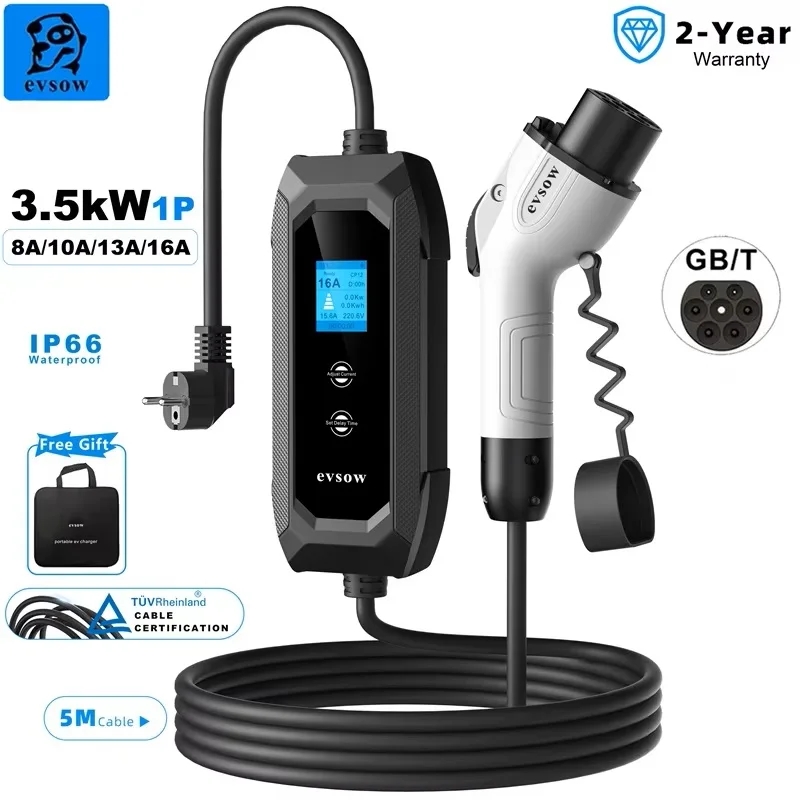 

evsow GBT EV Charger 3.5kW 16A 1Phase Electric Car Charger Adjustable Current&Set Delay Charging Time Electric Vehicle Charger