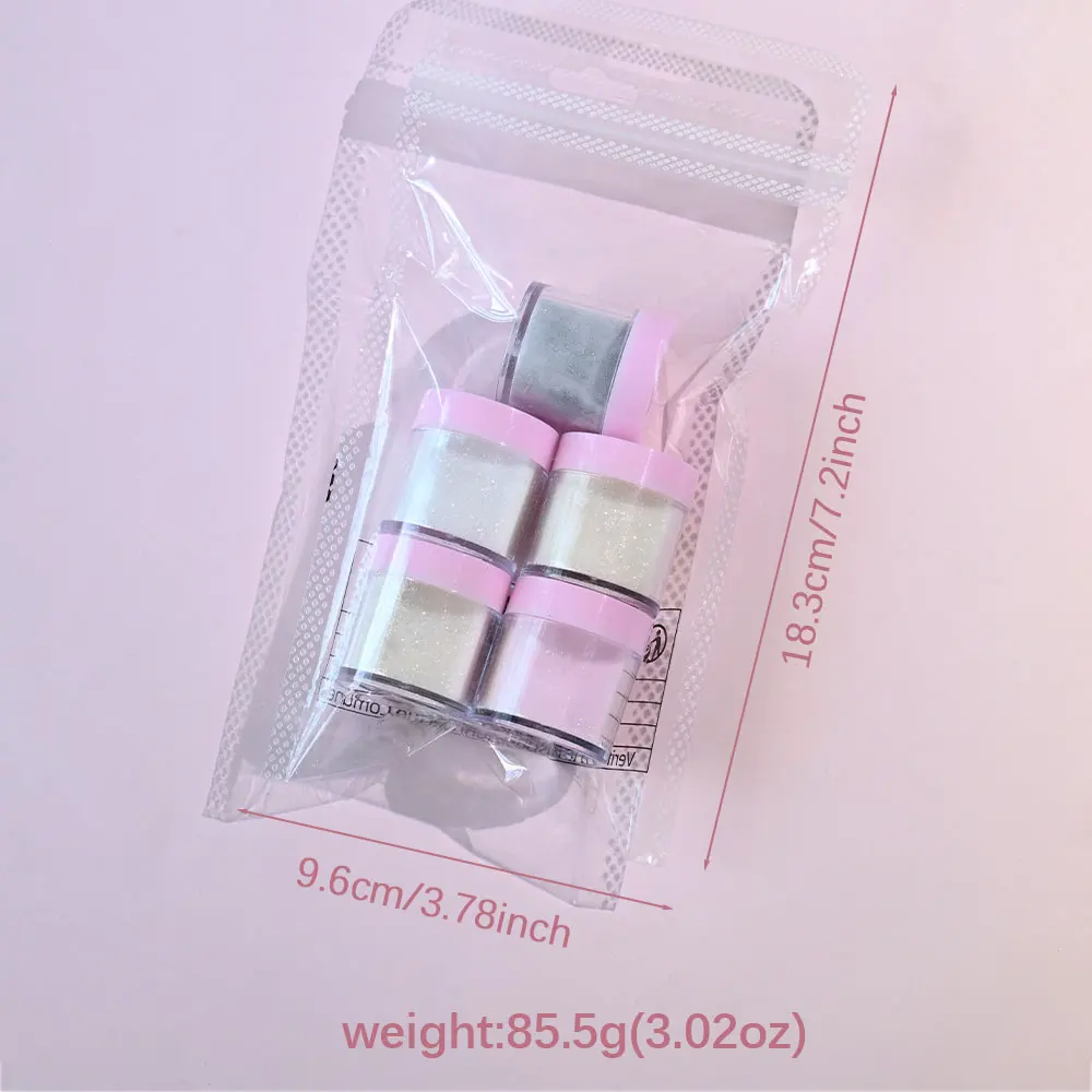 5 Stücke Nagel Glitter Kristall Pulver Rosa 3IN1 Verlängerung/Tauchen/Verliegen Acryl Pigment für Nail art Verlängerung Maniküre DIY Supplie