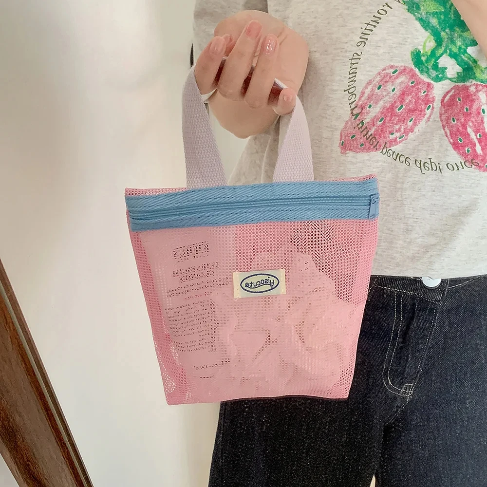 INS корейская летняя сетчатая большая сумка, маленькая косметичка, складная портативная сумка для туалетных принадлежностей, женская пляжная сумка