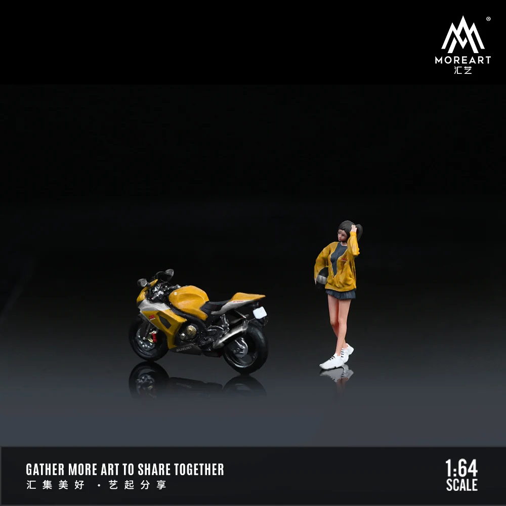 Preordine MoreArt 1/64 Suzu GSX-R1000 Classico Nero e Giallo Moto Bella Ragazza Set di Bambole Decorazioni per la Casa