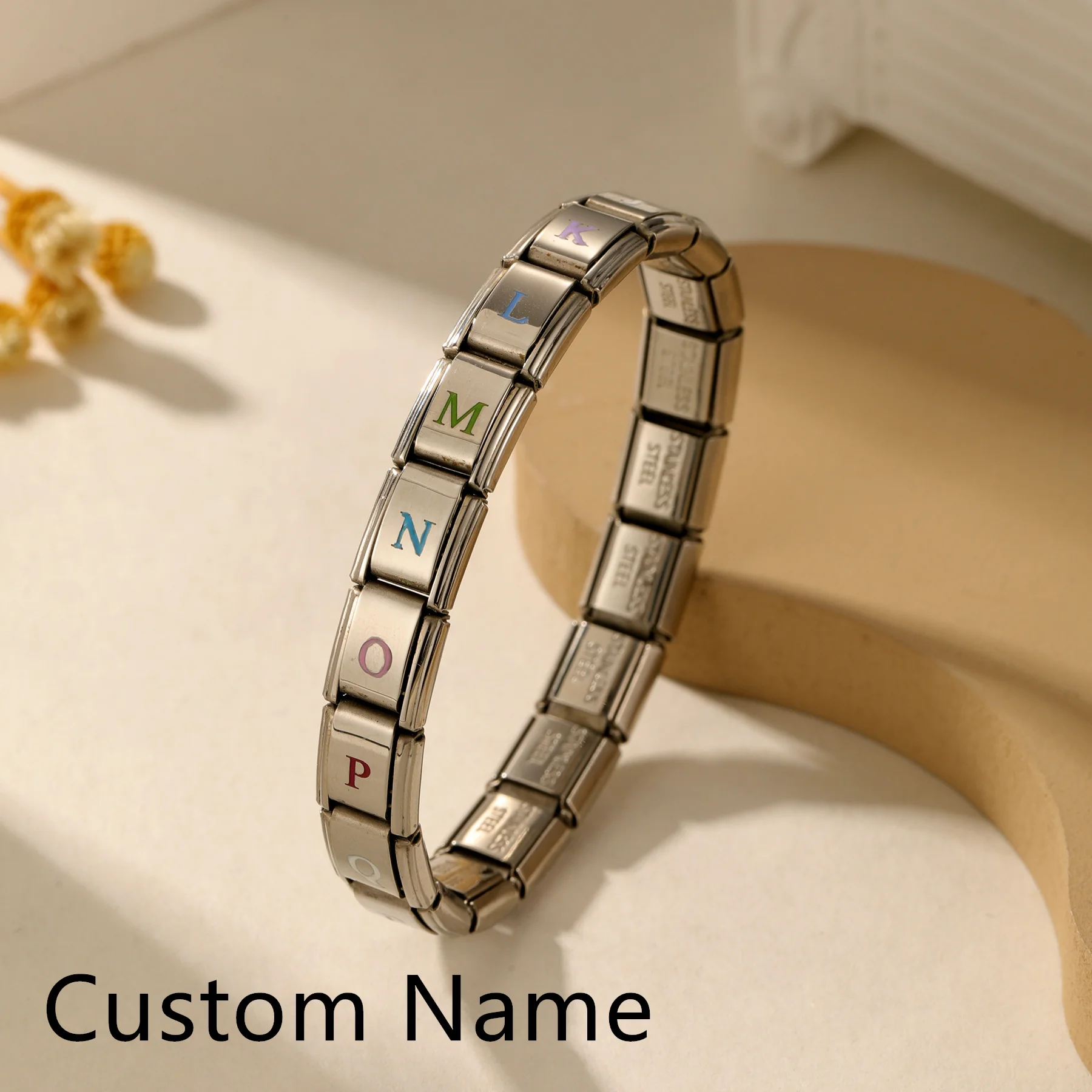 Customized Colorful Letter Bracelet Enamel Personalized Italian Elastic Bracelet Custom Name DIY Bracelet Gift for Girlfriends