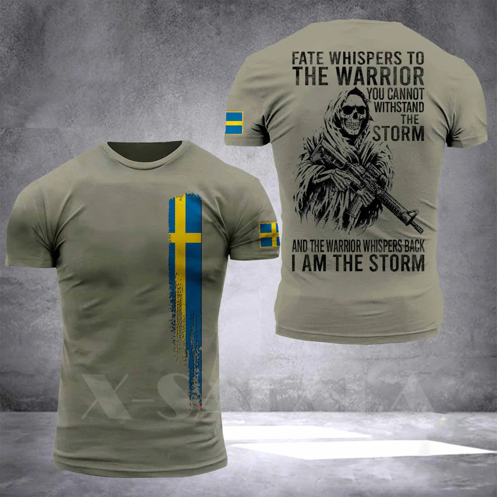 Sweden Soldier-ARMY-VETERAN Country Flag 3D Printed High Quality Milk Fiber T-shirt Summer Round Neck Men Female Casual Top-2