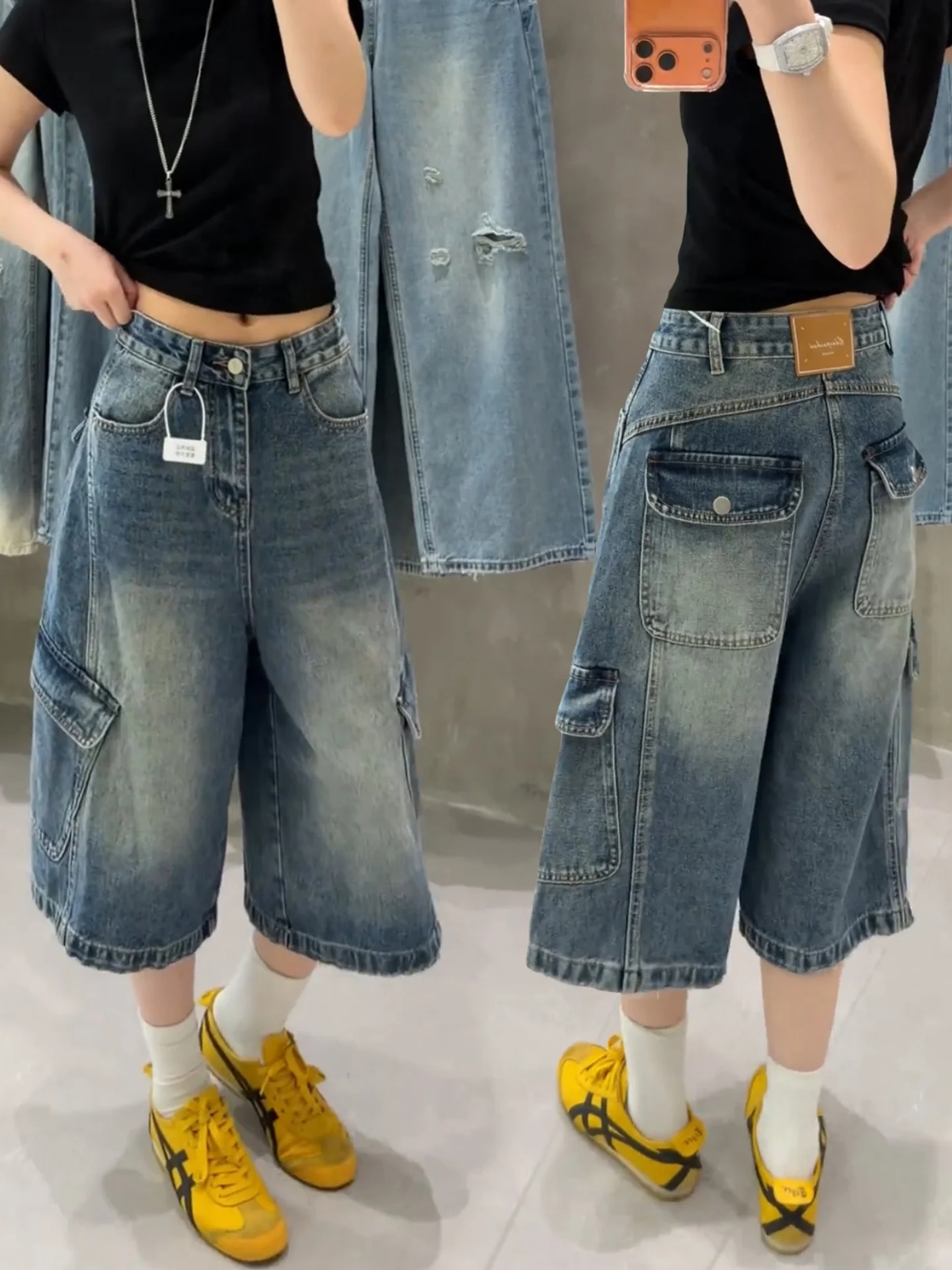 

American Workwear Jeans Women's Summer Thin New Large Size Fat MM Slim Small Seven Wide Leg Pants Casual High Waist Denim