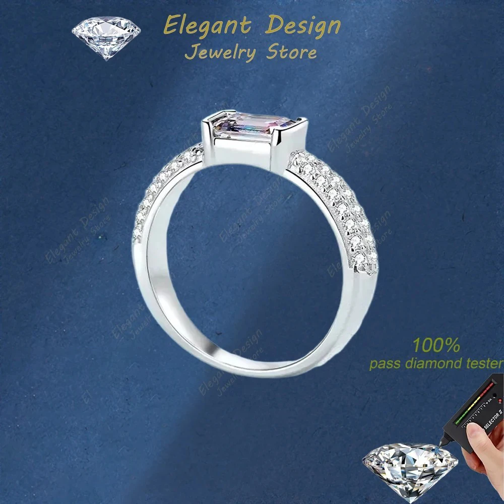 

Elegant Design Fine Jewelry 18K White Gold Emerald Cut Moissanite 1 Carat Ring Wedding Band Women Girl Birthday Gift