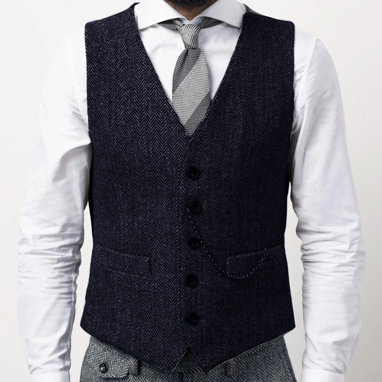 Men's Herringbone Groomsmen Vest Slim Men's Business Suit Vest Dinner Party Wedding Dress Vest Dress