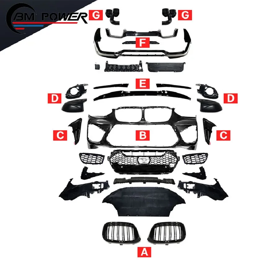 

X4M G02 body kits for X4 G02 TO X4M front bumper head lights grille and rear bumper X4M G02 exhaust tips