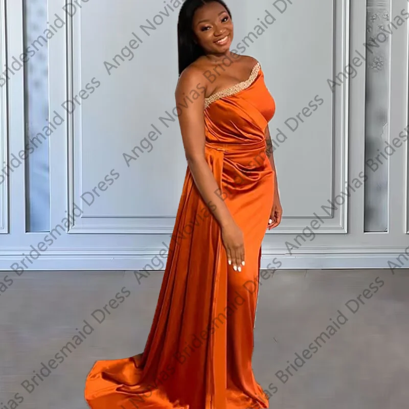 

Long Mermaid Orange Bridesmaid Dresses 2026 Beading Wedding Party Dress Robe Mariage Invite robe demoiselle d'honneur de mariage