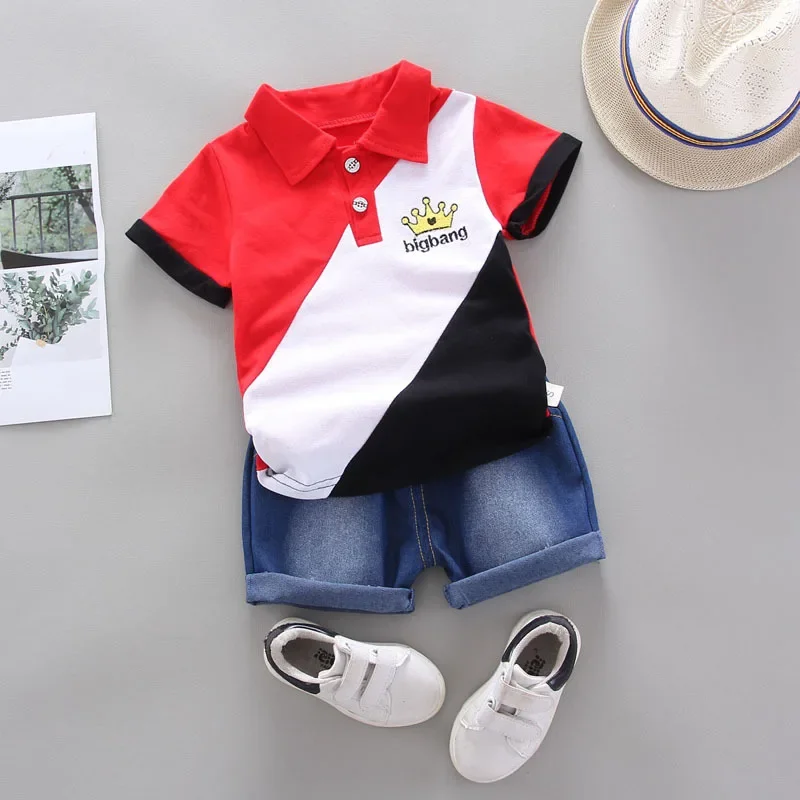 BibiCola Baby Clothes Summer Boys Clothing Sets Fashion Tie T-shirts +stripe Short 2pcs Suit Children Clothes For Bebe Boys