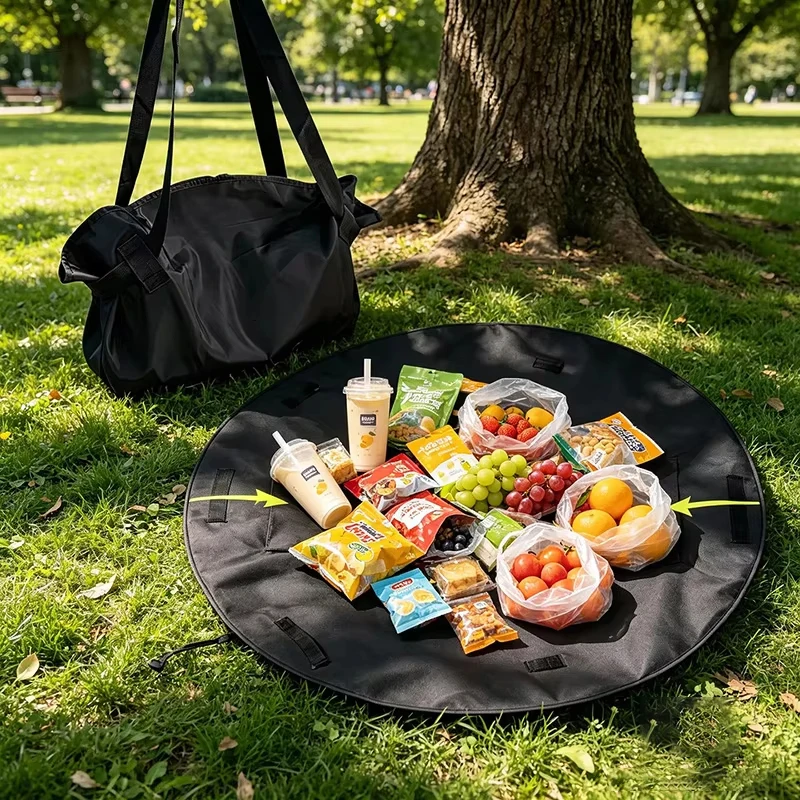 Foldable 2 in 1 Picnic Mat Shopping Bag Waterproof Sand Resistant Portable Crossbody Tote Bag for Beach Camping Travel Grocery