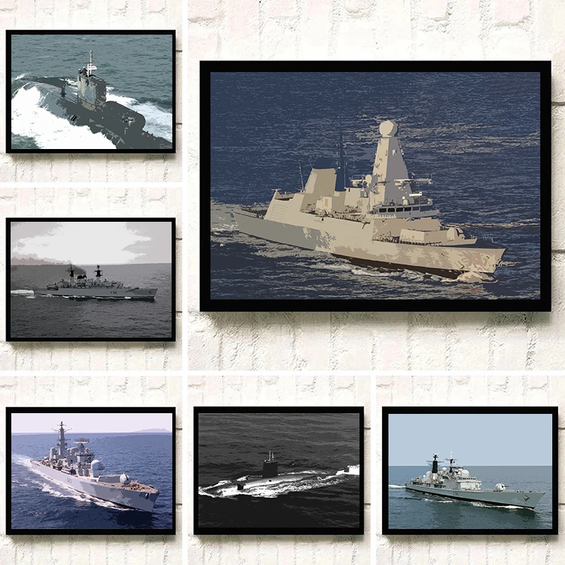 Impressionism Military Artwork Poster Royal Navy Submarines and Aircraft Carriers Canvas Painting Wall Art Picture Home Decor