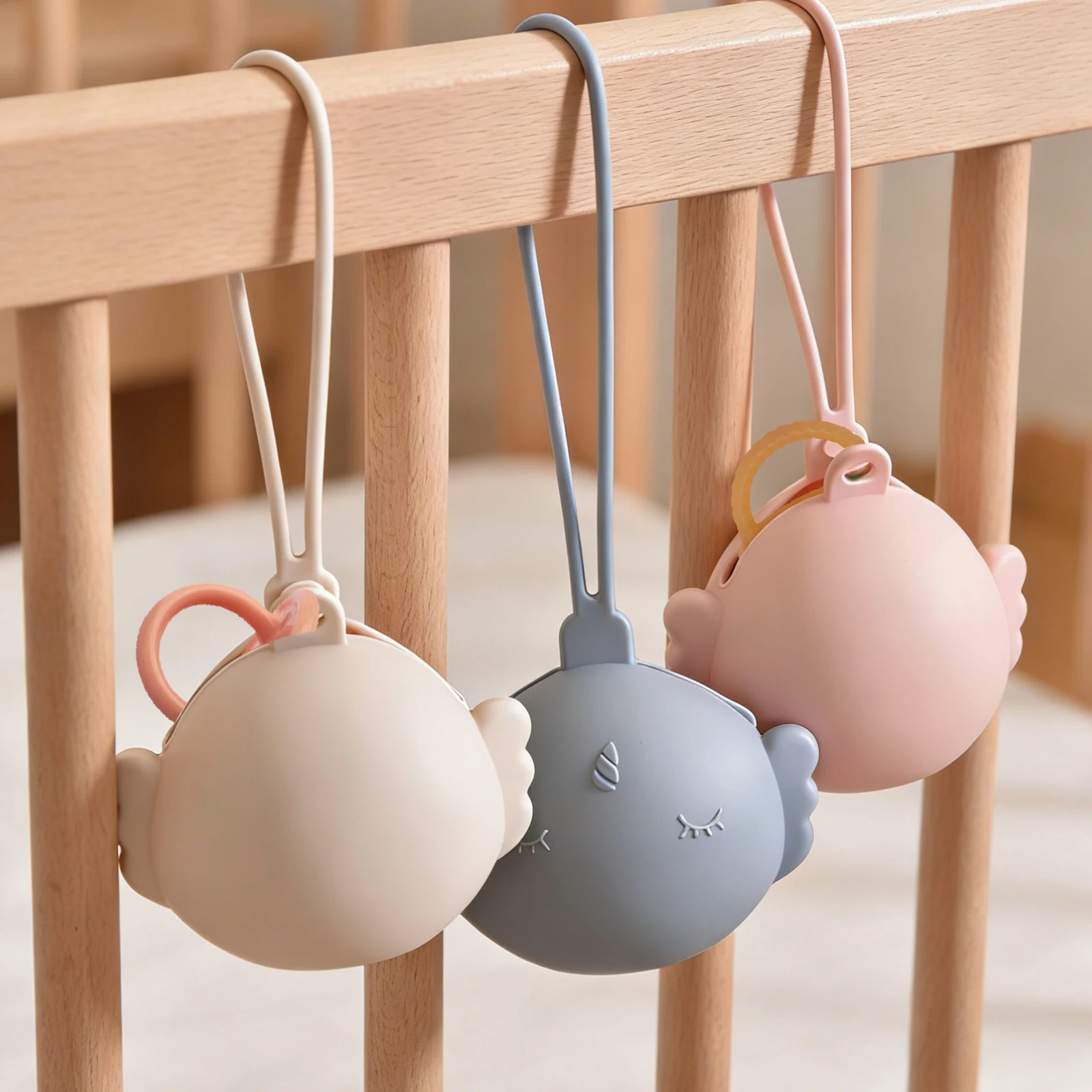 Cute Monster Silicone Baby Teether & Pacifier Storage Case Portable BPA Free Soother Holder for Newborn Infant