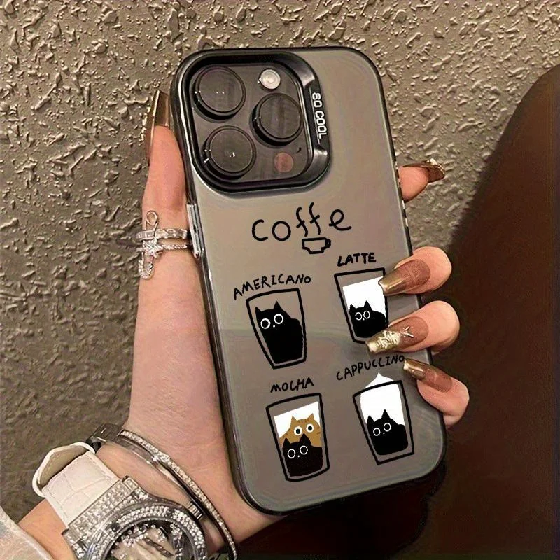 Creative patchwork cat phone case for iPhone 17 16 15 14 13 12 11 Pro/ Max/Plus shock-proof rear cover anti-fingerprint