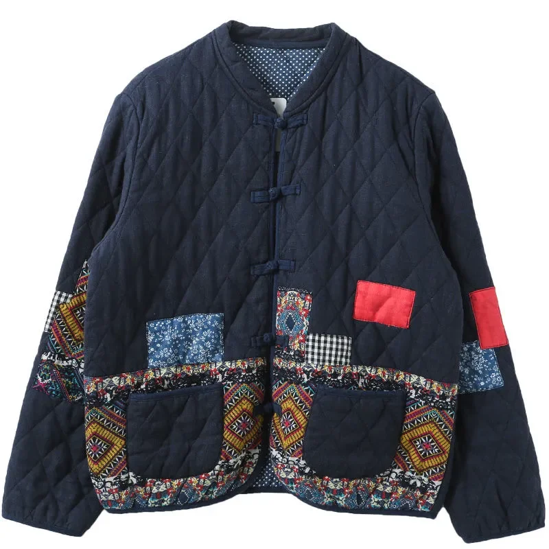 

Autumn Winter Short Cotton Coat Women 2023 New Fashion Loose Tops Jacket Thicken Warm Patch Coil Buckle 3XL Outerwear Female