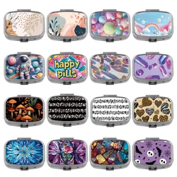 Simple Pattern 2 Compartments Metal Medicine Box Portable Travel Decorated Sealed Small Pill Organizer Container Storage