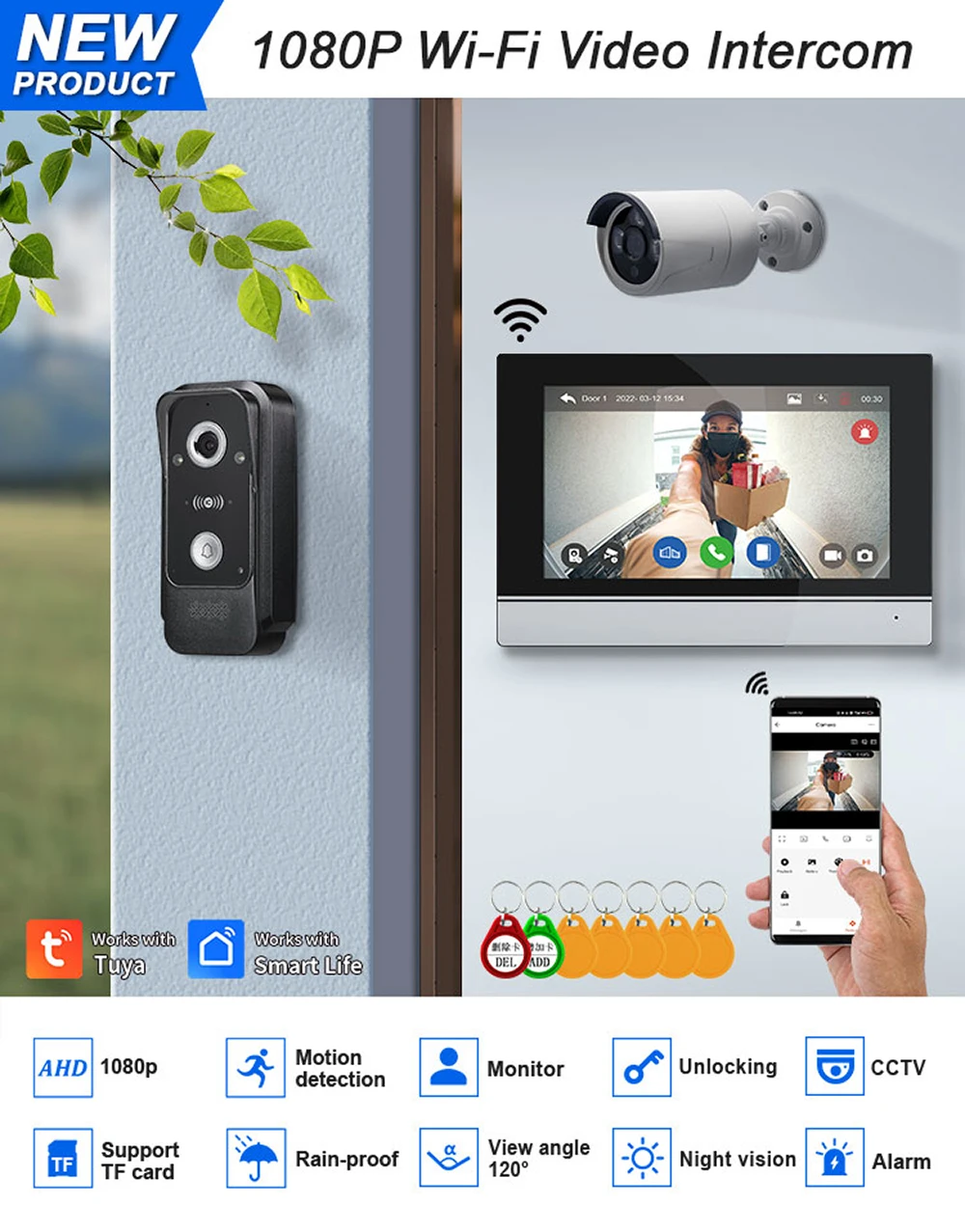 Imagem -02 - Touch Screen Tuya Sistema de Vídeo Intercom Vídeo hd Família App Doorphone Cartão Indutivo Desbloquear Câmera Campainha Wi-fi 1080p 7