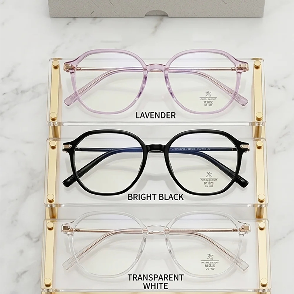 Complexion-Enhancing Photochromic Glasses Women Retro Polygon Eyewear Clear to Pink Tea Gradient Lens Anti-Blue Light Spectacles