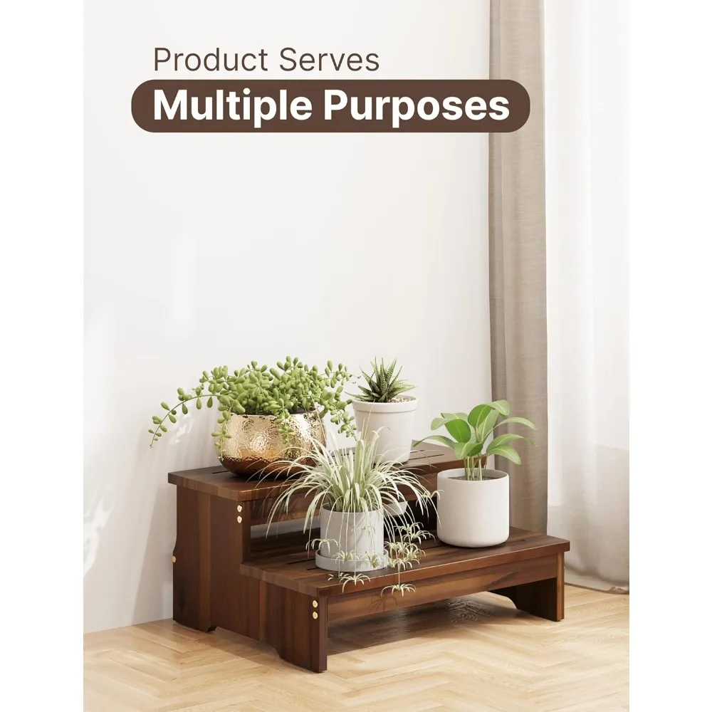 خطوات سرير أكاسيا للأسرة العالية للبالغين - مقعد خشبي بخطوتين - مقعد خشبي (لون الجوز)