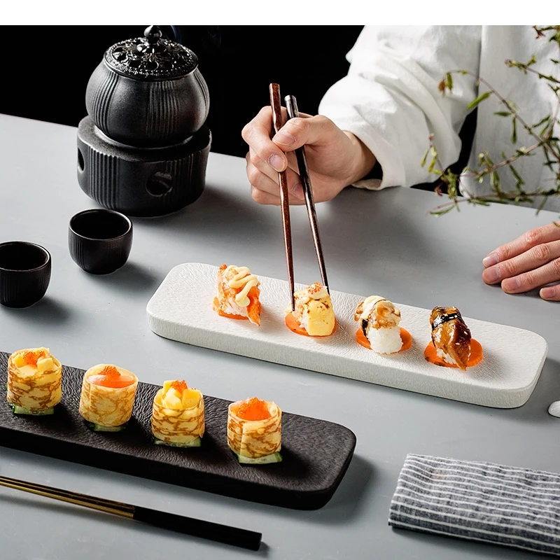 

Rectangular Sushi Plate Ceramic Dinner Japanese Restaurant Cuisine Decor Kitchen Tableware Party Dessert Cake HQ196