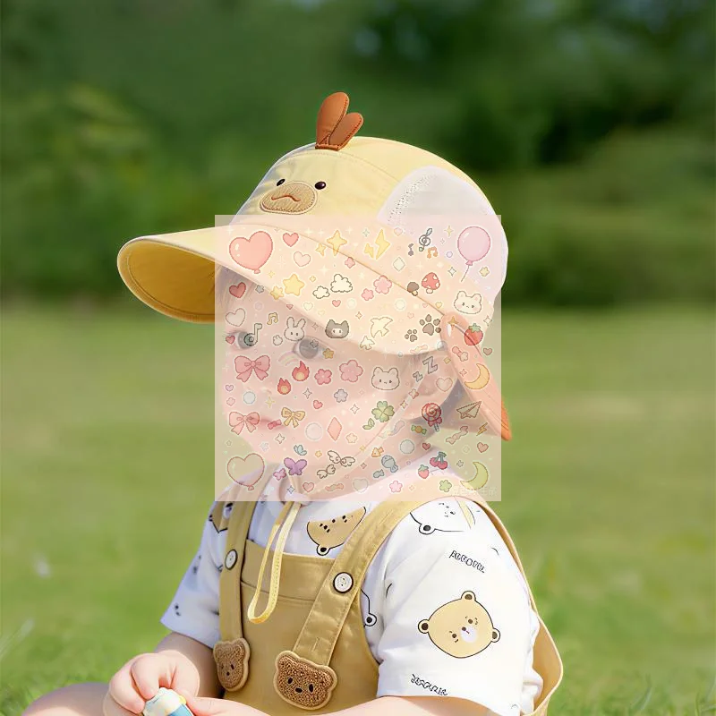 Cartoon Sunshade Baby Beach Hat Cute Bear Rabbit Ears Boys Girls Summer Outdoor Breathable Mesh Panama Hat