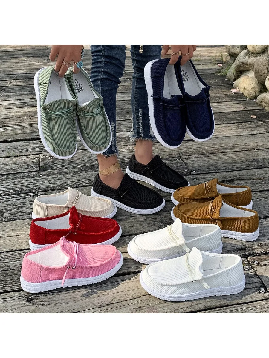 Chaussures en toile légères pour femmes, baskets décontractées d'extérieur, chaussures respirantes et confortables pour femmes, mocassins de couleur unie, semelle souple, baskets pour femmes