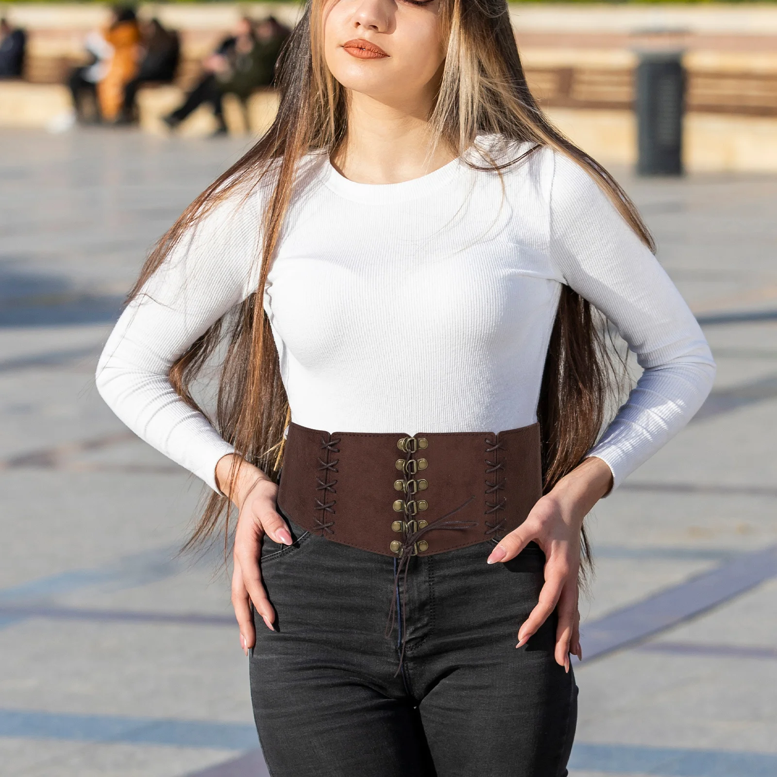 حزام وشاح عريض أنيق من البولي يوريثان للنساء، مشد خصر لطيف للفساتين، معاطف إكسسوارات بوهو عتيقة، حزام تنورة جينز #3