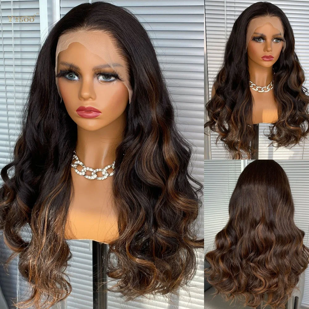 

Pre Plucked Hairline Free Part Wavy Highlights Heat Resistant13x4 Future Synthetic Lace Front Wigs For Black Women Daily Use