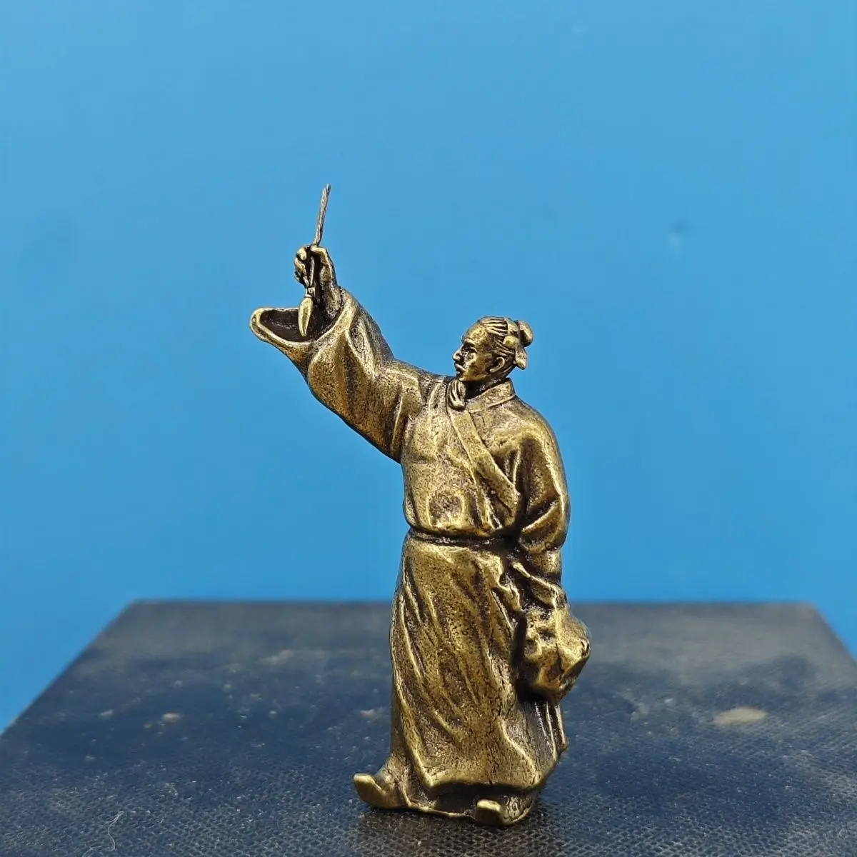6cm Brass Chinese Miniature Landscape Decorative Figurine - Ancient Style Poetic Immortal: Li Bai Drunkenly Composing Poetry