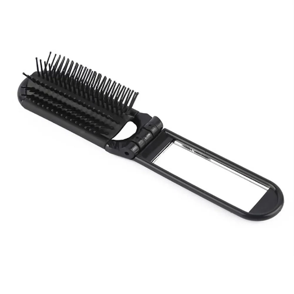 1pc Portable Travel Hair Comb Foldable Hair Brush with Mirror Detangling Hair Brush Anti Static Massage Brush Styling Tools