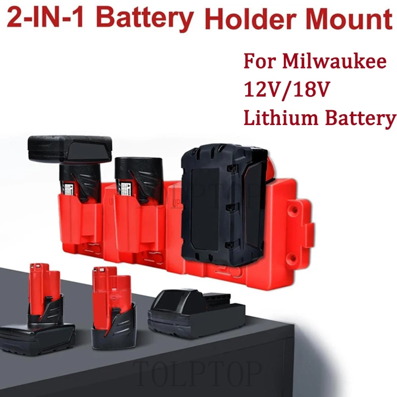 

Battery Holder 2-in-1 Battery Mount For Milwaukee 12V 18V Lithium Battery Dock Holder Storage Rack For 48-11-2401 48-11-1815